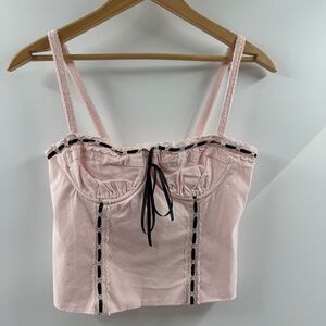 Pacsun Beverly & Beck Light Pink Corset Top – Black Detailing, Size Small